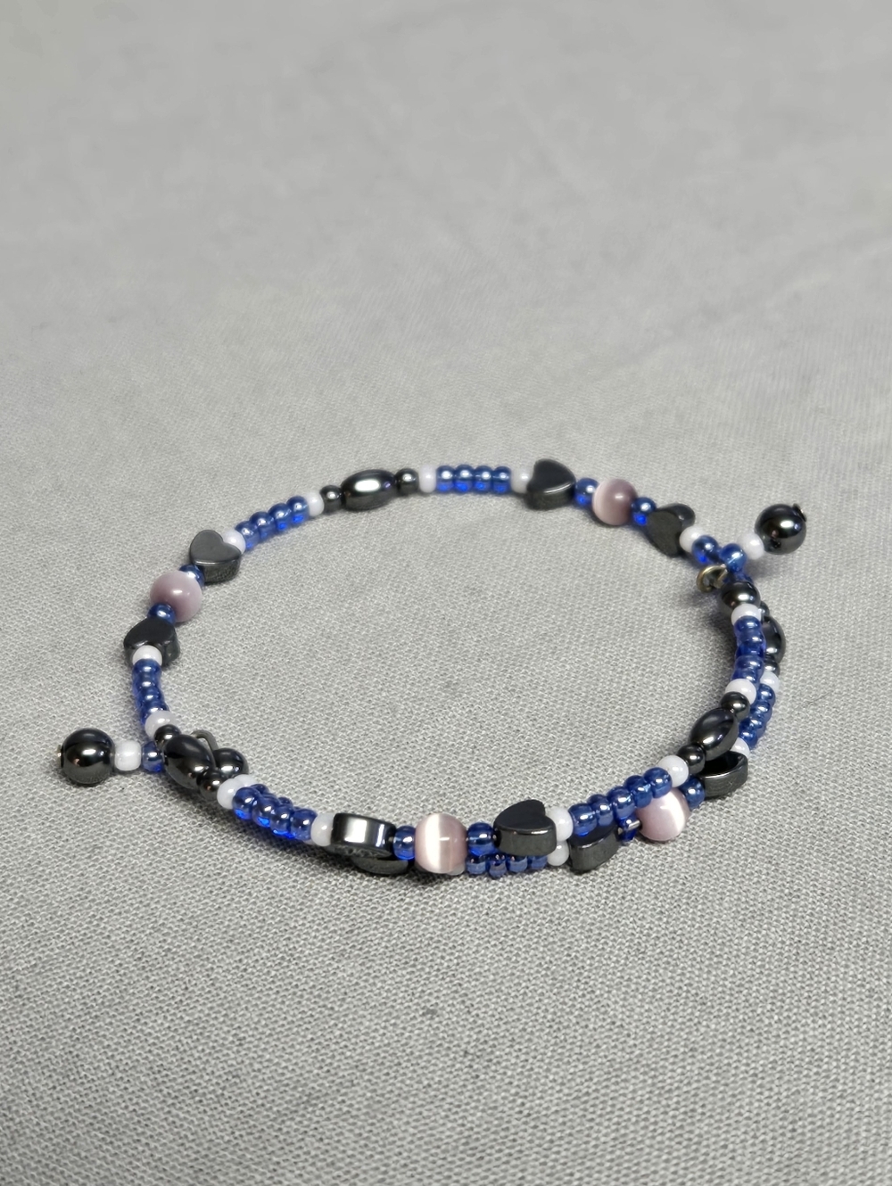 (3 for $6) Blue and Pink Seed Bead Bracelet with Hematite Accents